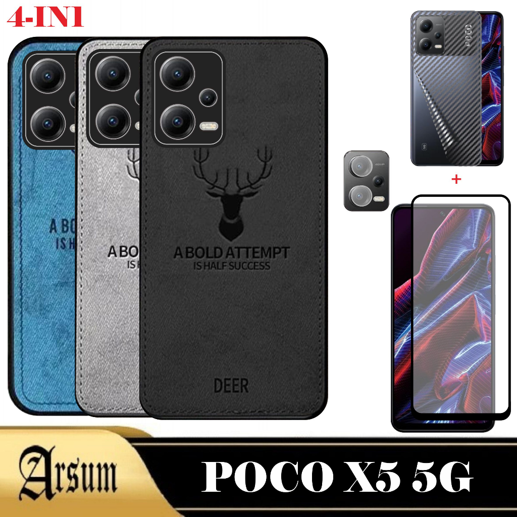 Jual Paket 4in1 Casing Deer Xiaomi Poco X5 5g 2023 Softcase Motif Jeans Case Handphone Hardcase 6605