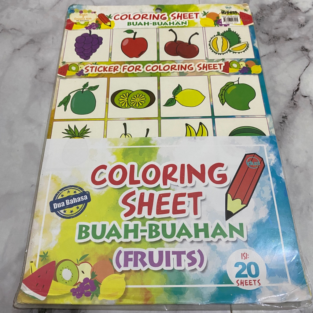 Jual coloring sheet buah dan sayur fruit dan vegetables colour fun