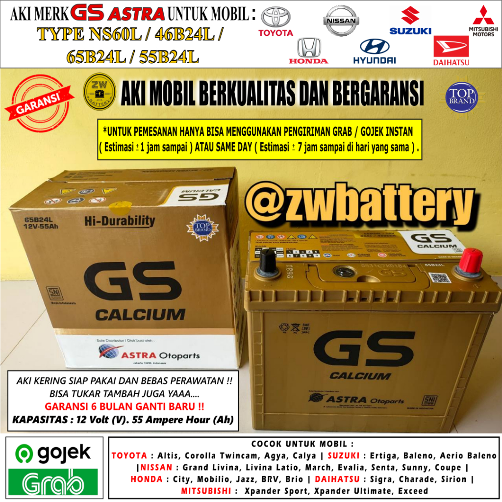 Jual AKI MOBIL BRV, AGYA, BRIO, JAZZ, MOBILIO, SIGRA, CALYA NS60L GS
