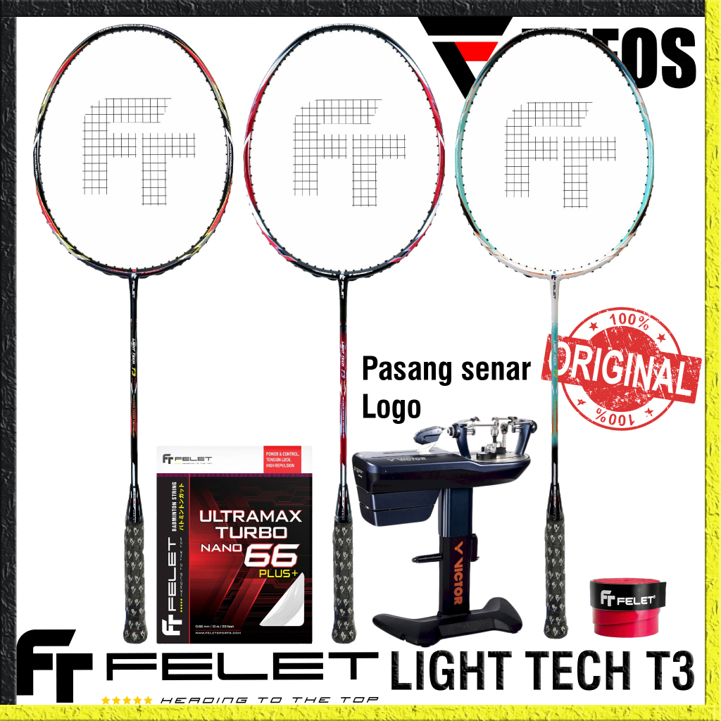 Jual RAKET FELET LIGHT TECH T3 BADMINTON RESMI ORIGINAL + SENAR ...