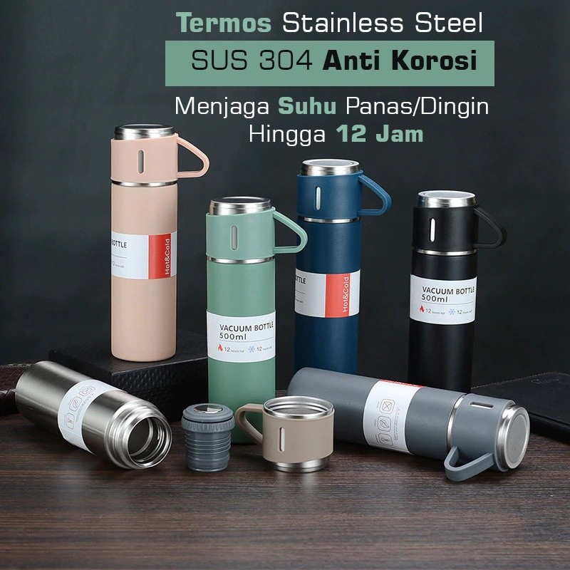 Jual TERMOS SULTAN VACUUM FLASK SET 3IN1 THERMOS VACUUM 500ML FLASK