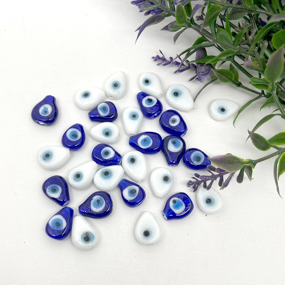 Jual 10 pcs Manik Kaca Genuine Glass Beads EVIL EYE TETES GEPENG