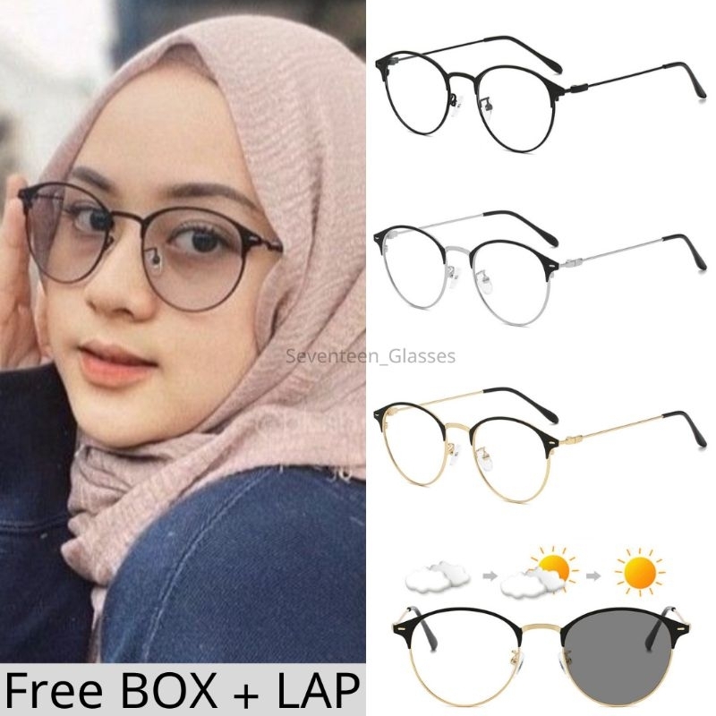 Jual Kacamata Lensa Photocromic Anti Radiasi Blueray 2 In 1 Frame Oval Pria Wanita Unisex