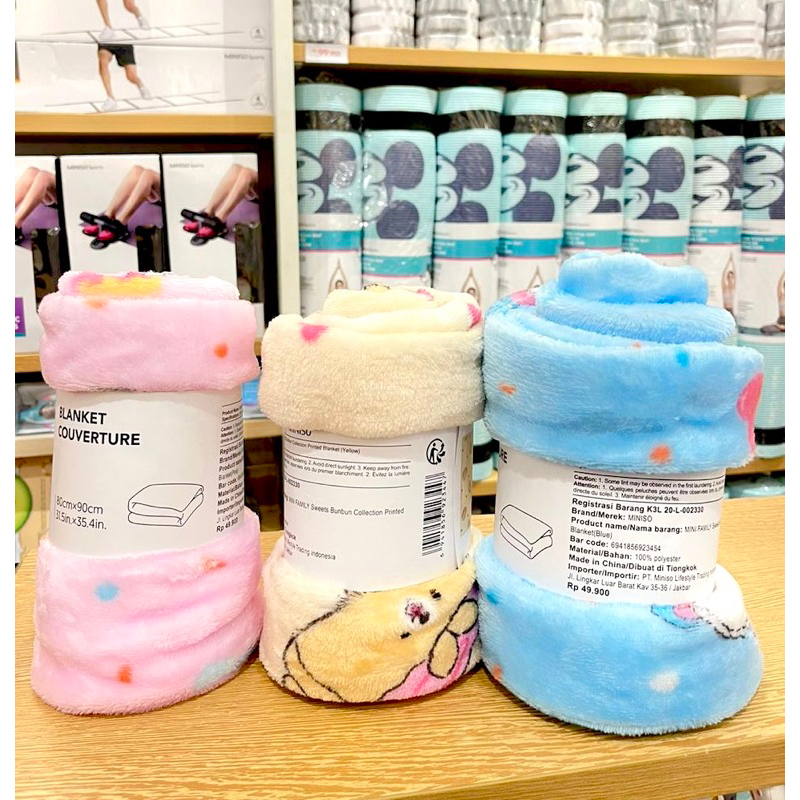 Jual BLANKET MINISO SWEETS BUNBUN COLLECTION PRINTED MINI FAMILY