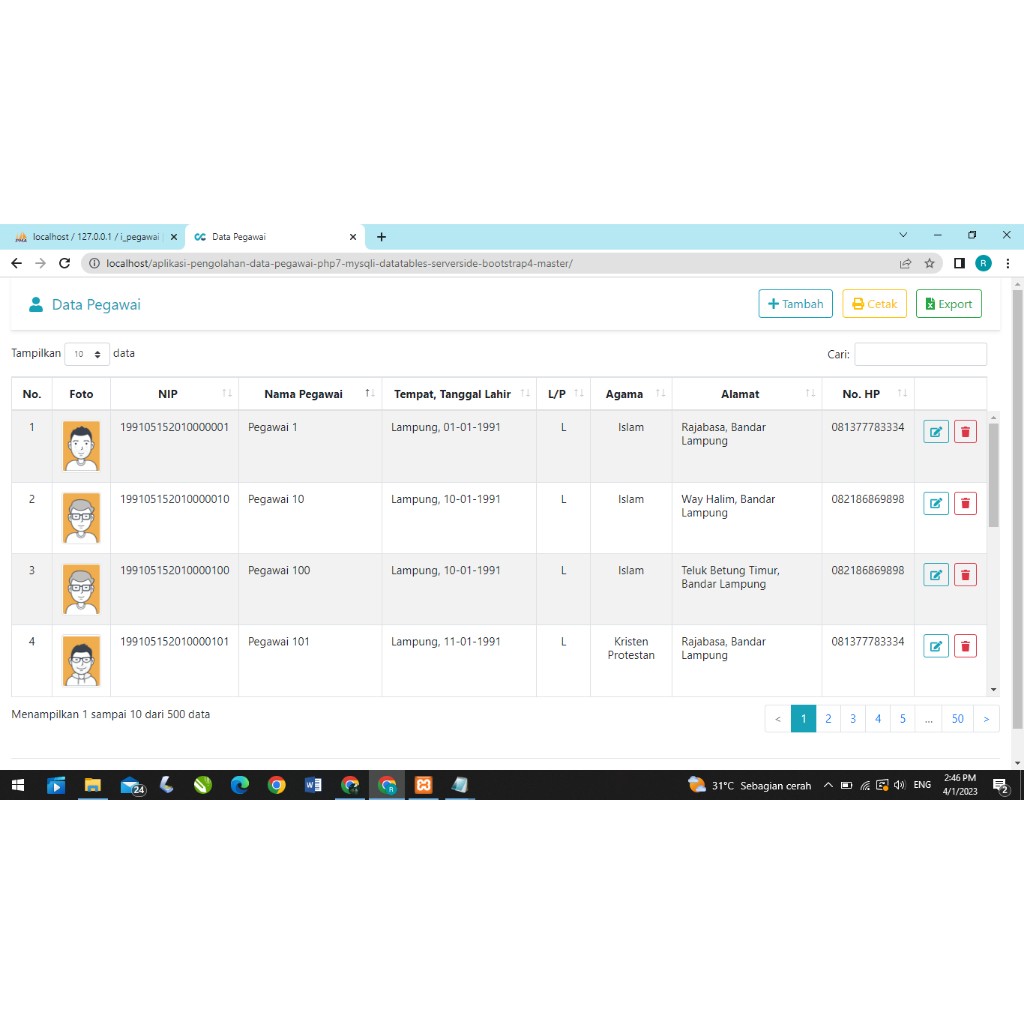 Aplikasi Pengolahan Data Pegawai Dengan Php 7 Mysqli 4989