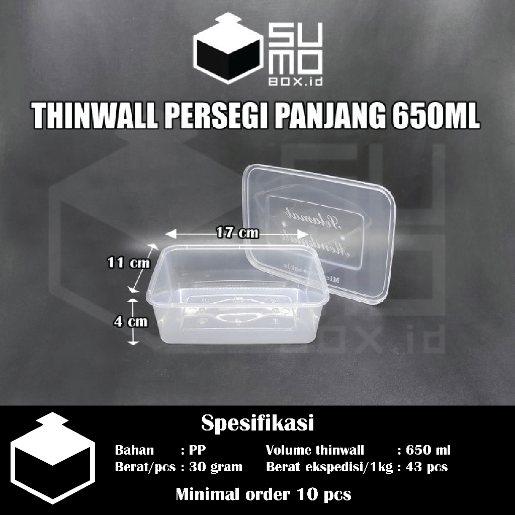 Jual Thinwall Persegi Panjang 650ml Tutup Kotak Makan Plastik 650 Ml Free Packing Eceran 5068