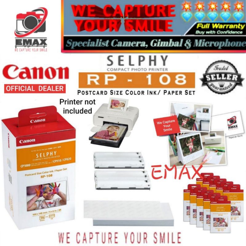 Jual CANON SELPHY RP-108 Photo Printer Ink Paper CP800 CP820 CP900 ...