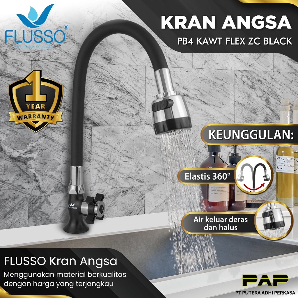 Jual Flusso Kran Angsa Wastafel Flexible Kran Bak Cuci Piring Stainless Black Baling 881 8771