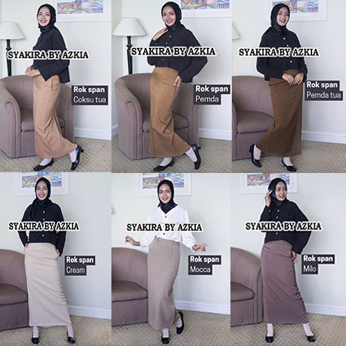 Jual Rok Span Syakira Warna Mocca-pemda muda-pemda tua- coksu tua-cream