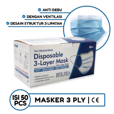 Jual Masker 3 ply Isi 50pcs Disposable Masker 3ply EARLOP DISPOSABLE ...
