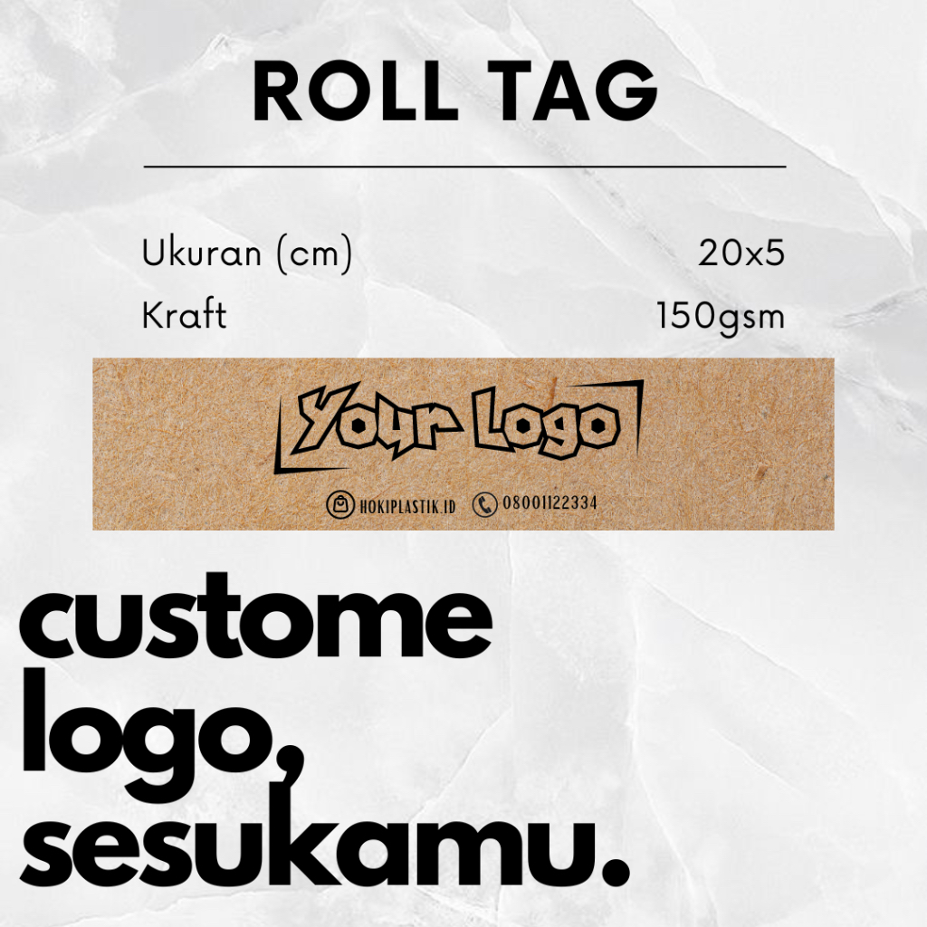 Jual Roll Tag Label 20cmx5cm Custome Logo Kraft Coklat Full Print Warna ...