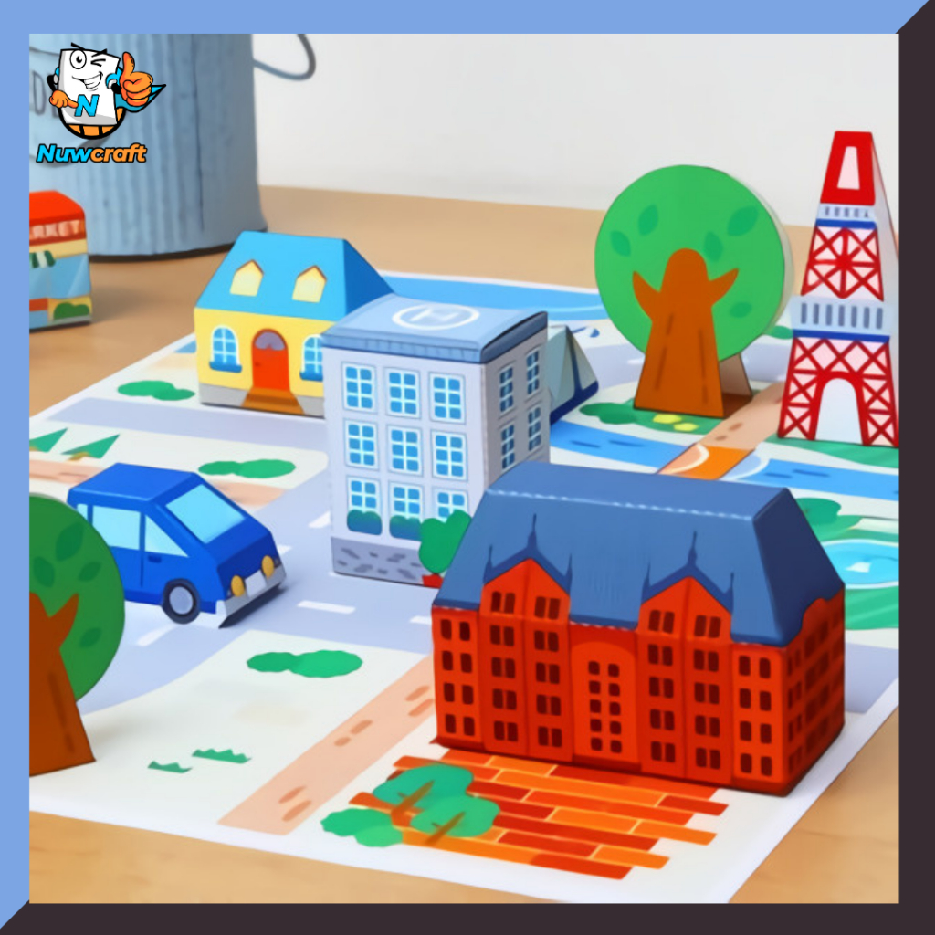 Nuwcraft Papercaft Diorama Tower Kota Di Tepi Pantai DIY