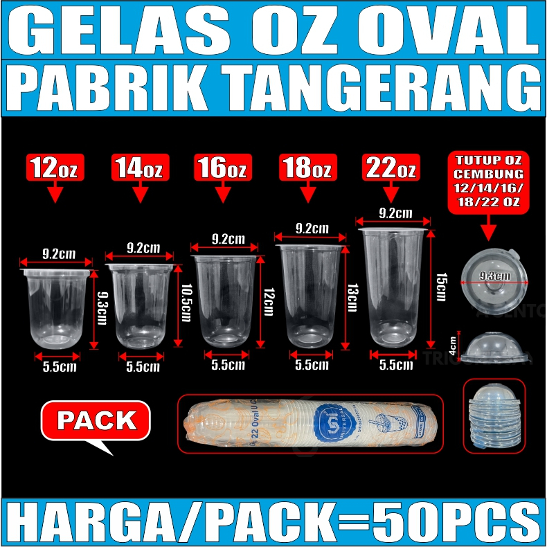 Jual Gelas Oz Plastik Oval 12oz 14oz 16oz 18oz 22oz Per Pack Cup Pop Ice Murah Trifinity Var 6243