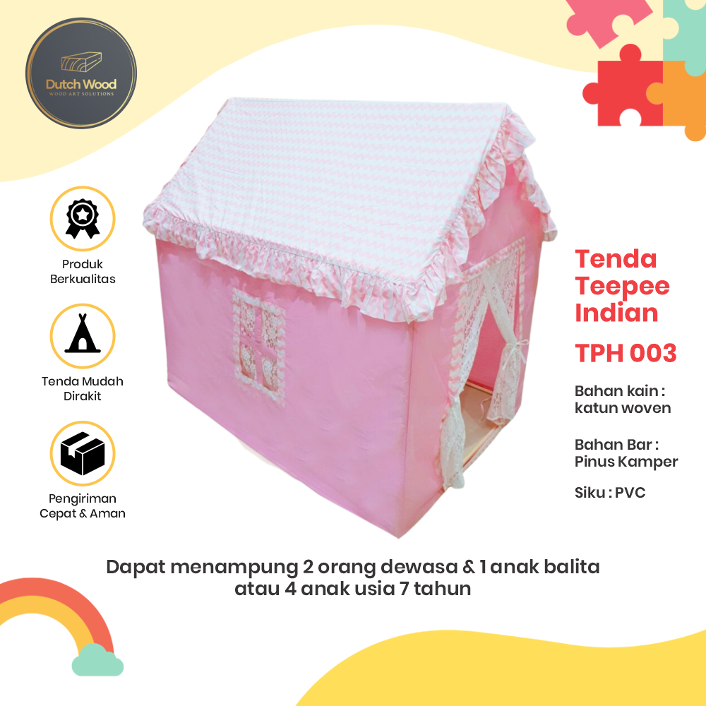 Jual Mainan Berkemah Playhouse TPH 003 Tenda Teepee Indian Tent Praktis  Kayu Rakit Mudah Dipasang Dutch Wood