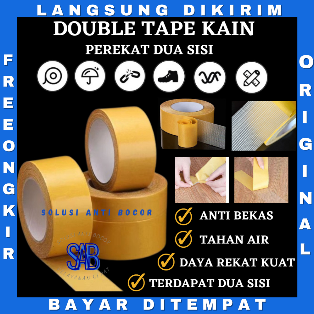 Jual Solatip Double Tape Kain Dua Sisi Merekat Semua Material Tanpa
