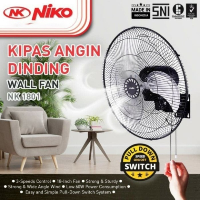 Jual Kipas Angin Tembok Dinding Wall Fan Niko 18 Inch Baling Stainless