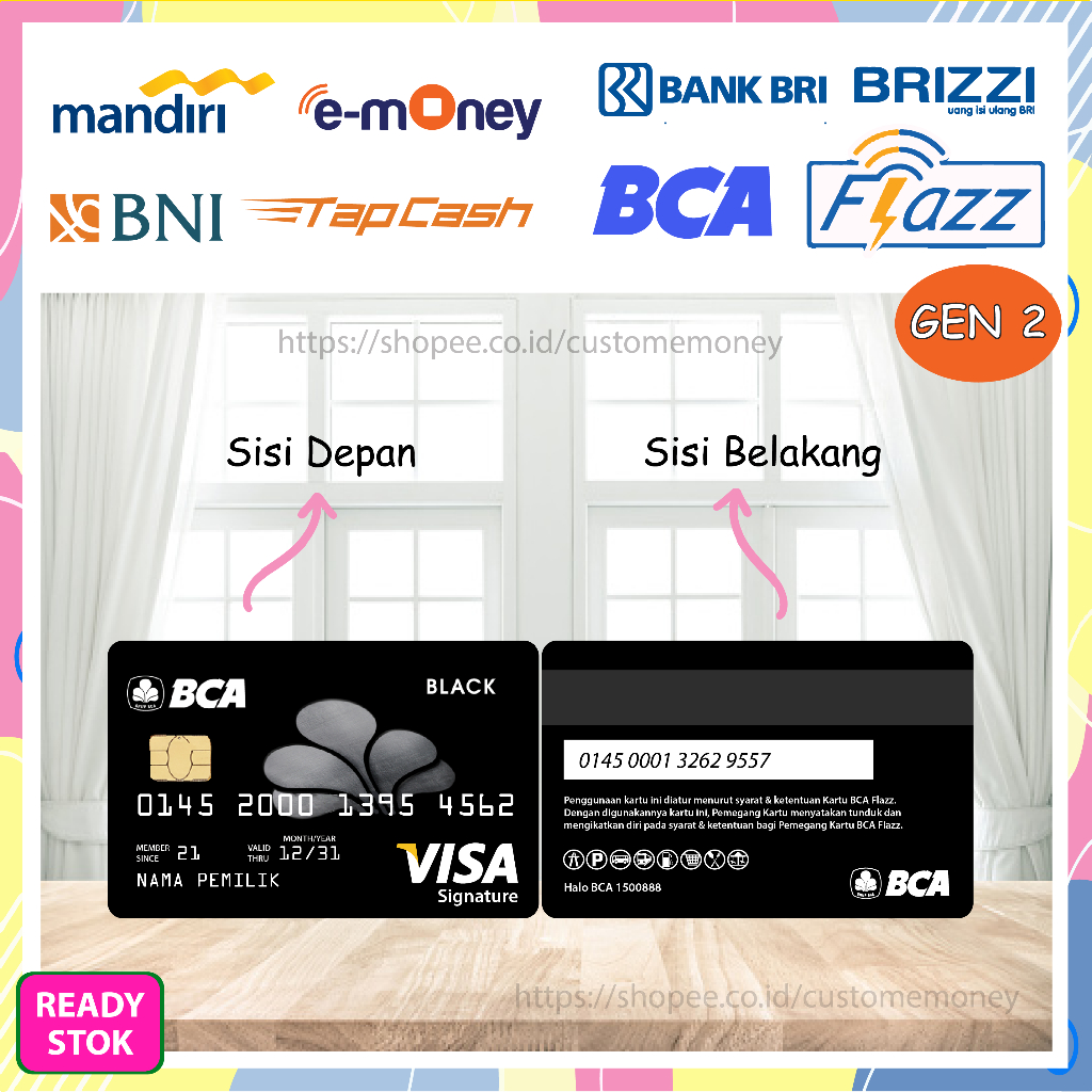 Jual Kartu Emoney Design Kartu Visa Bca Etoll E Money Mandiri Flazz Gen