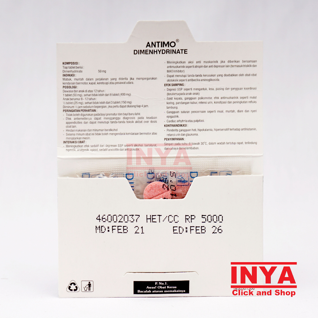 Jual ANTIMO DIMENHYDRINATE PHAPROS 10 Tablet - Obat Anti Mabuk ...