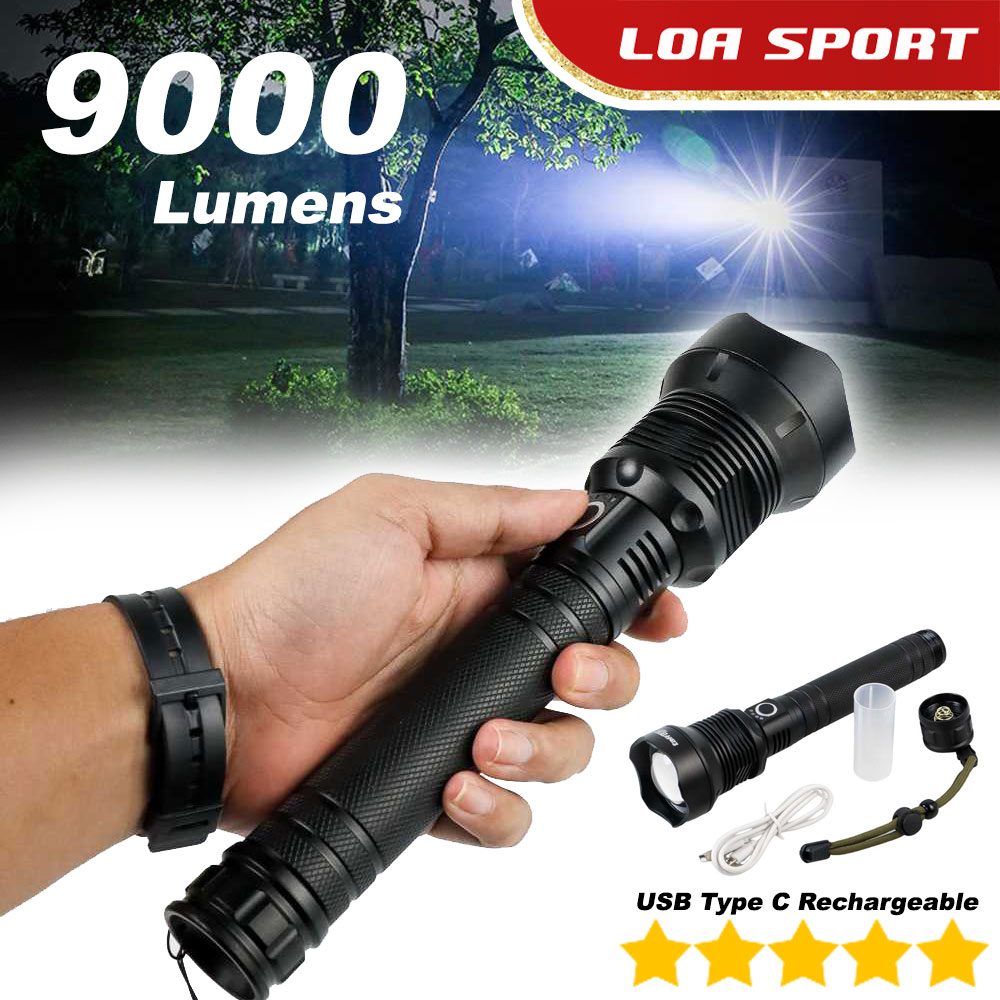 Jual Senter Ronda Aluminium LED 9000 Lumens Super Terang Zoom Jarak ...