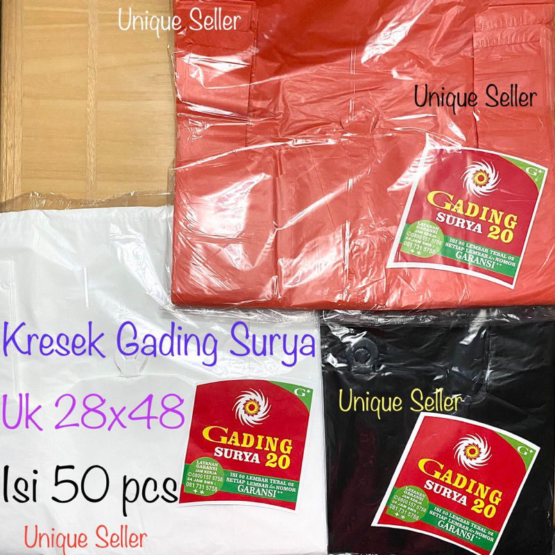 Jual [Isi50] Kresek Gading Surya 28x48 Tebal 02 Putih Merah Hitam ...