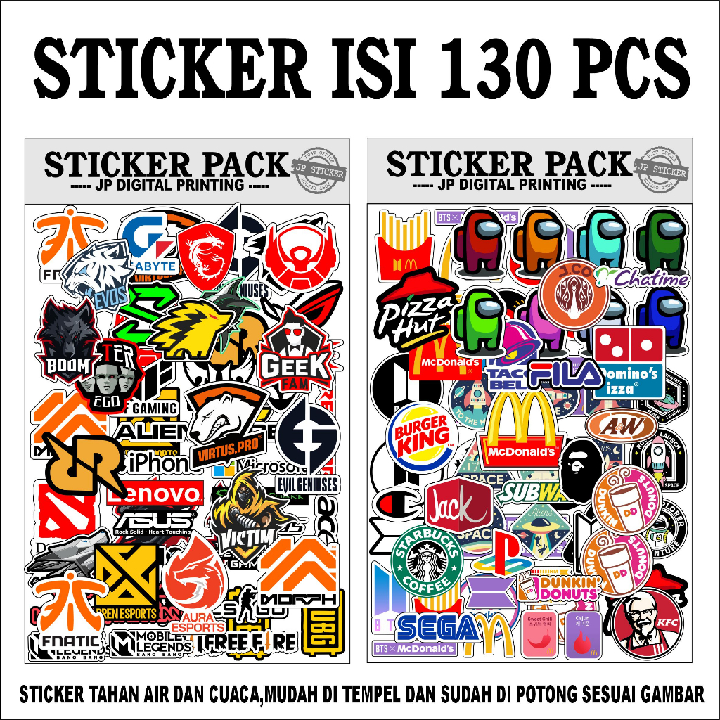 Jual JP STIKER PACK ISI 130 PCS STICKER LOGO BRAND GAMING AESTHETIC ...