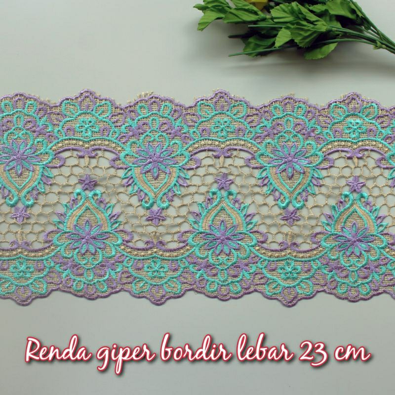 Jual per meter renda giper bordir lebar 23 cm Shopee Indonesia