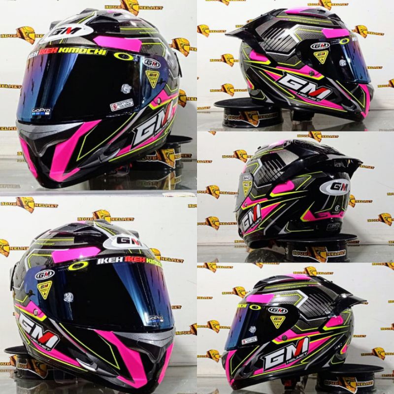 Jual Helm Gm race pro Tuner black pink paket ganteng visor flat iridium ...