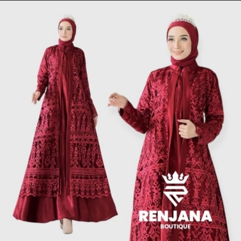 Jual gamis satin crystal tile bordir model naura | Shopee Indonesia