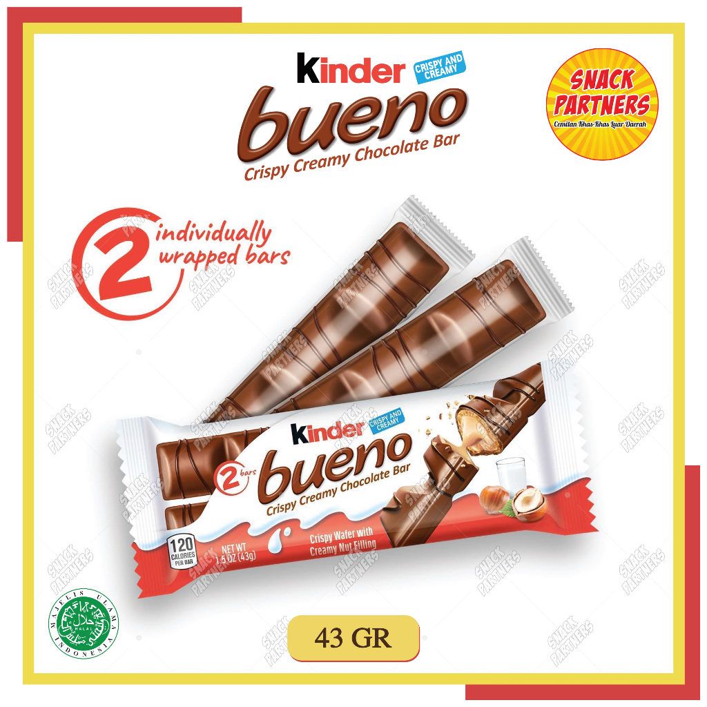 Jual KINDER BUENO Milk Chocolate And Hazelnut Cream Candy Bar 43 GR ...