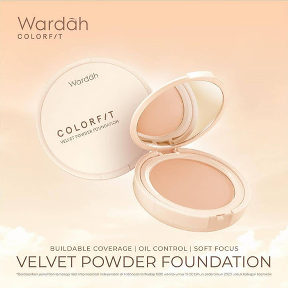 Wardah Colorfit Velvet Powder Foundation - Bedak Padat Dengan SPF 20 - Oil Control - Tahan Lama Hingga 12 Jam - Hasil Matte Coverage Natural