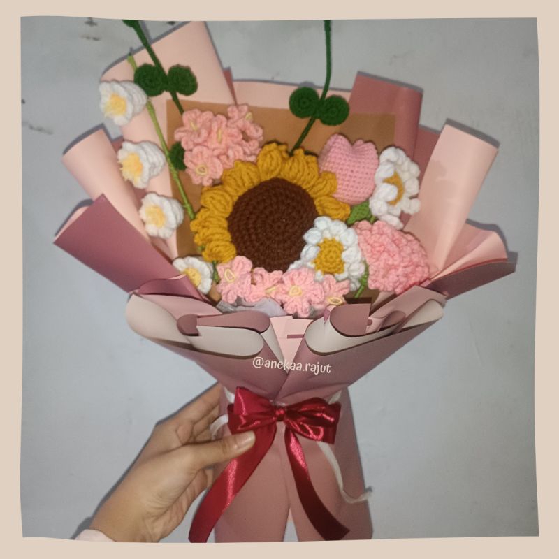 Jual Buket Bunga Rajut Matahari / Buket Bunga Rajut Mawar / Buket Bunga ...