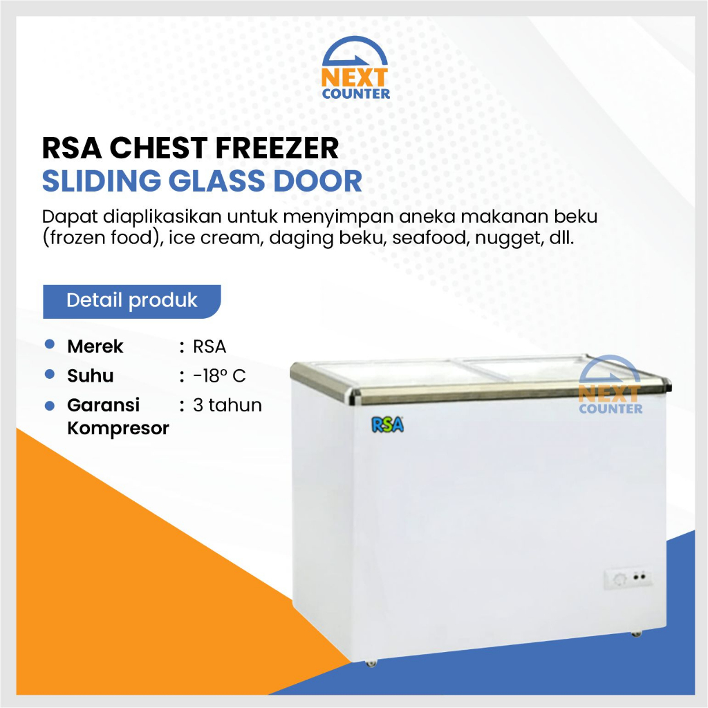 Jual RSA CHEST FREEZER SLIDING GLASS DOOR KACA DATAR XS 110 200 320 ...