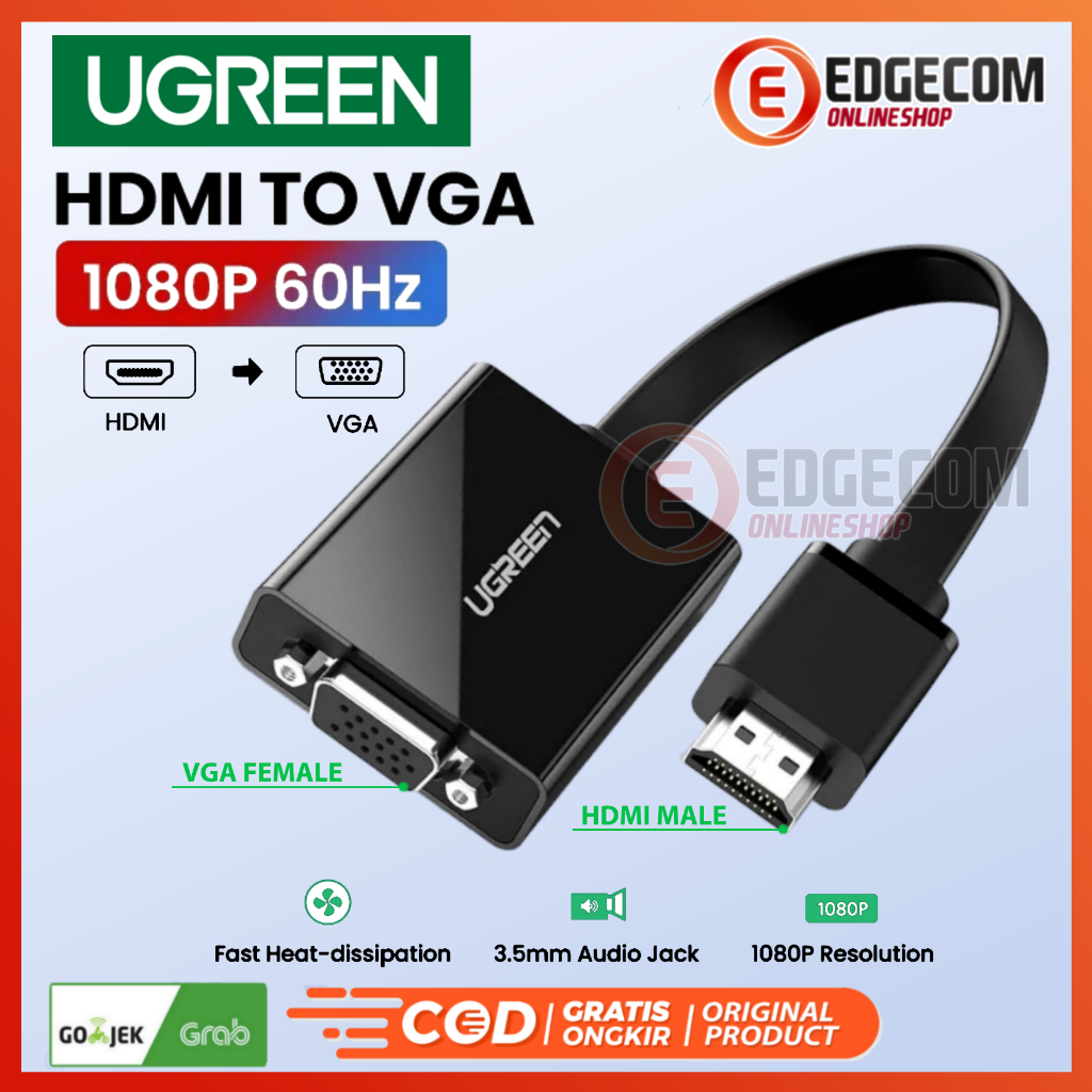 Jual Ugreen Konverter Hdmi To Vga With Audio And Micro Usb Power Shopee Indonesia