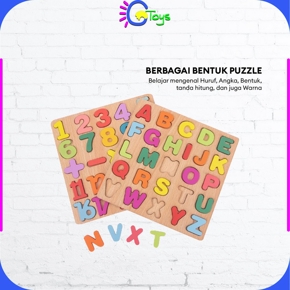 Jual CR-M313 Mainan Edukasi Anak Puzzle Kayu 3D Huruf Angka dan Bangun ...