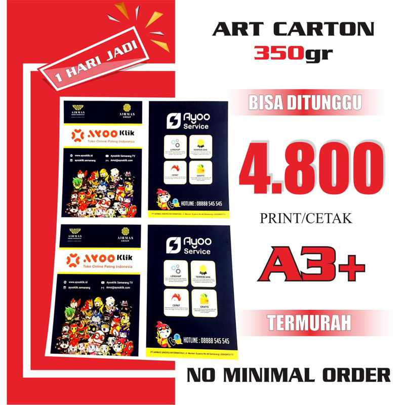 Jual Print A3 Cetak A3 Murah Art Carton 350 Gr 1 Sisi 2 Sisi