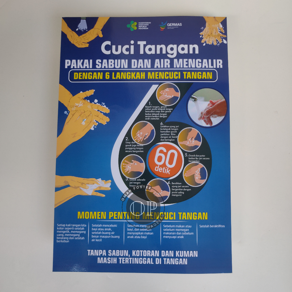Jual Poster Cara Cuci Tangan 6 Langkah Kemenkes 6 Langkah Cuci Tangan