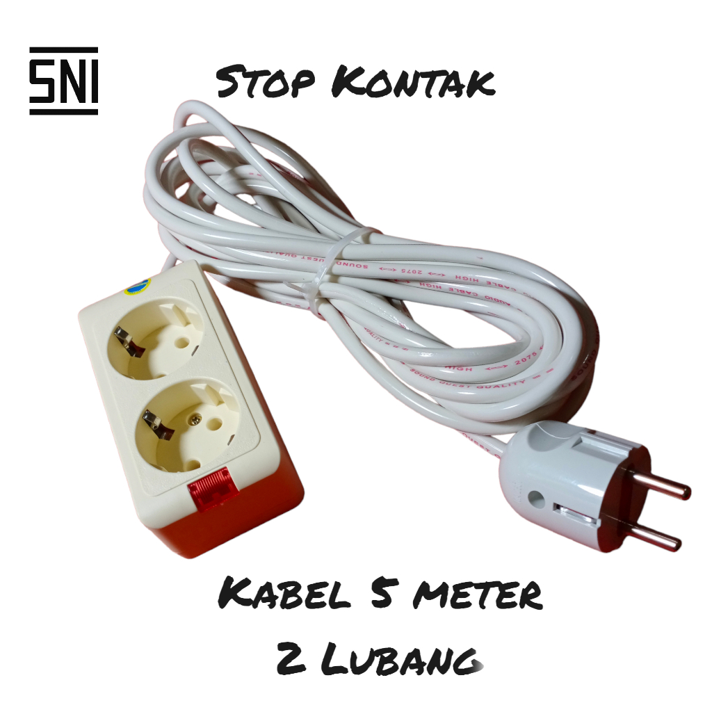 Jual Stop Kontak Listrik Set 2 Lubang + Panjang Kabel 5Meter + Steker ...