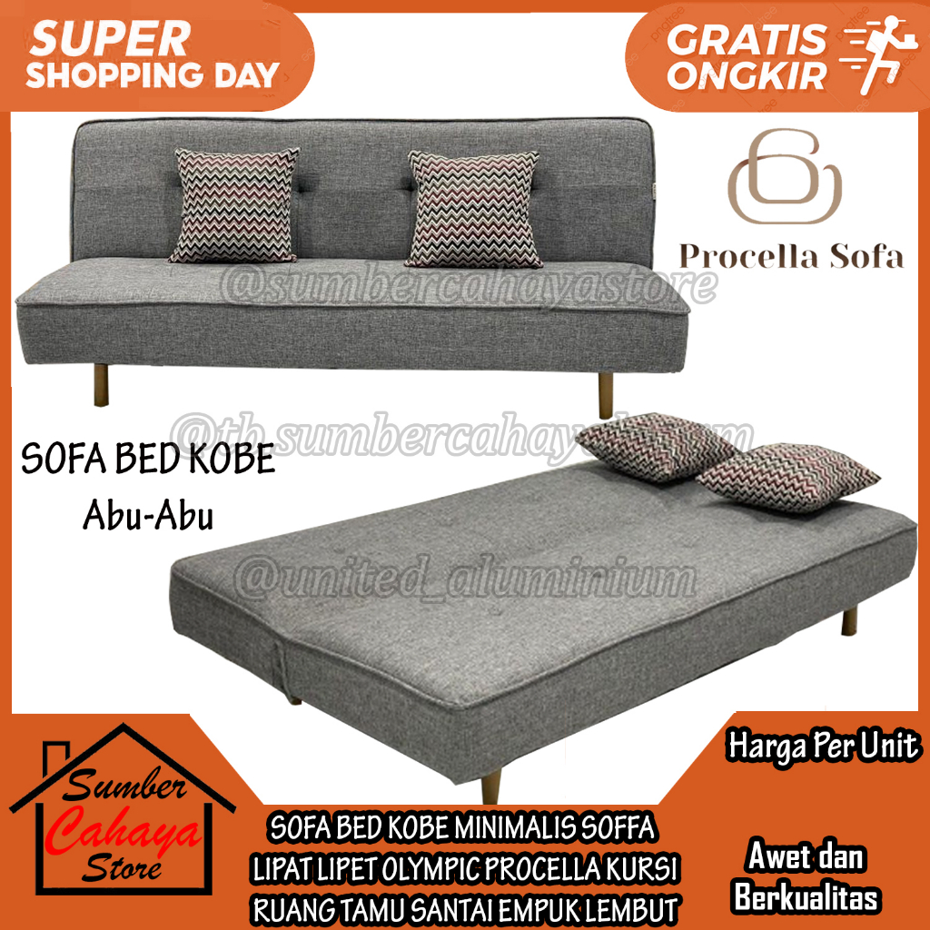 Jual [Instant] SOFABED KOBE PROCELLA MINIMALIS SOFFA SOFA BED ABU ...