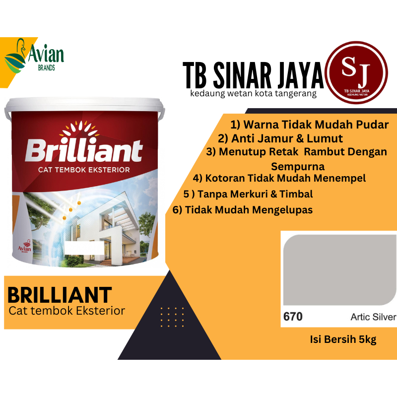 Jual Brilliant Cat Tembok Eksterior Tembok Rumah Isi 5kg - 670 Artic ...