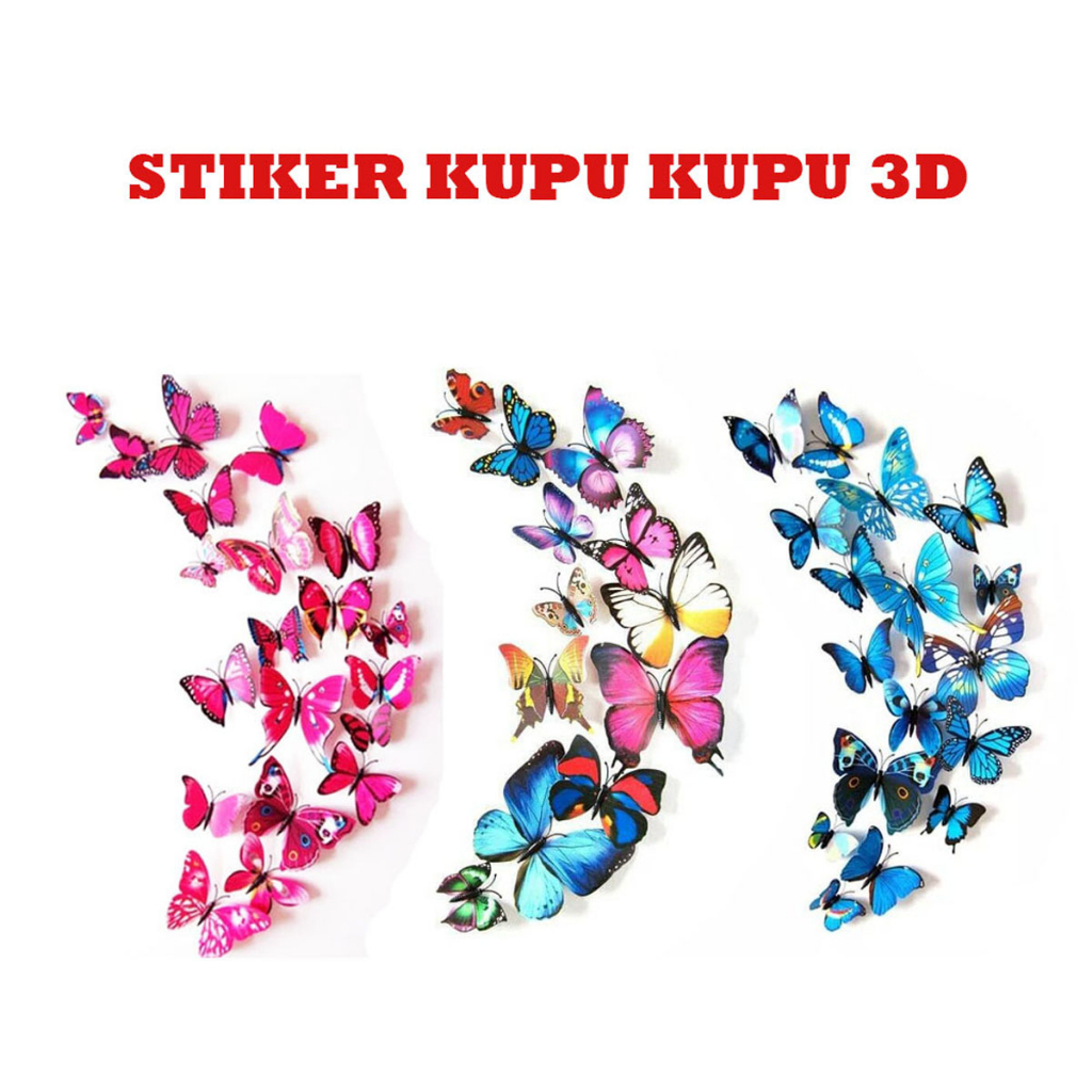 Jual Stiker Dinding Kupu Kupu 3D Magnet / Tempel PVC 12 Pcs Tempelan ...