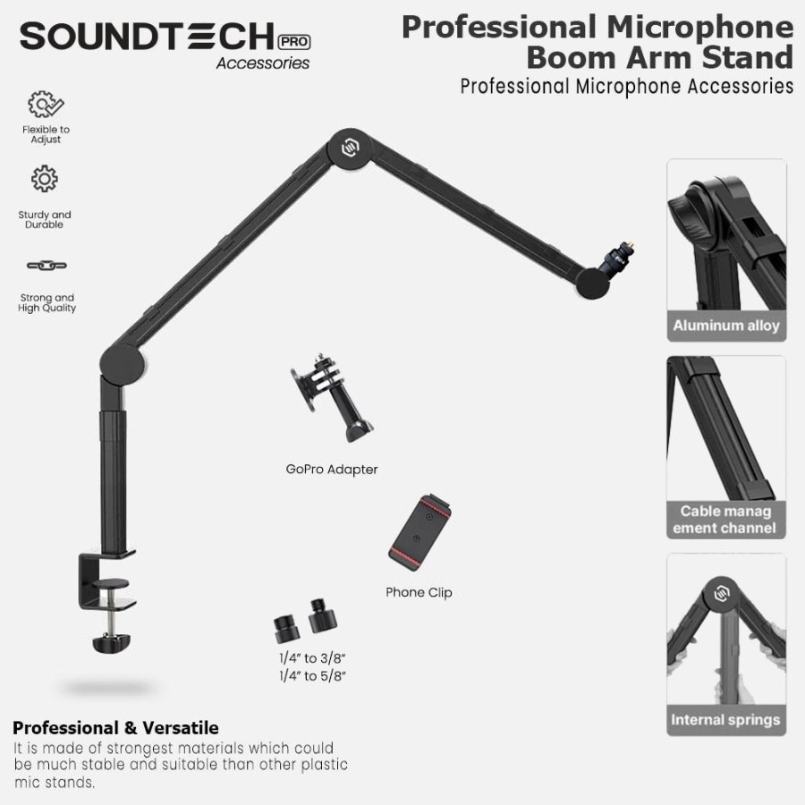Jual SOUNDTECH Pro Boom Arm Stand 360 Rotate Heavyduty Stand Mic LED ...