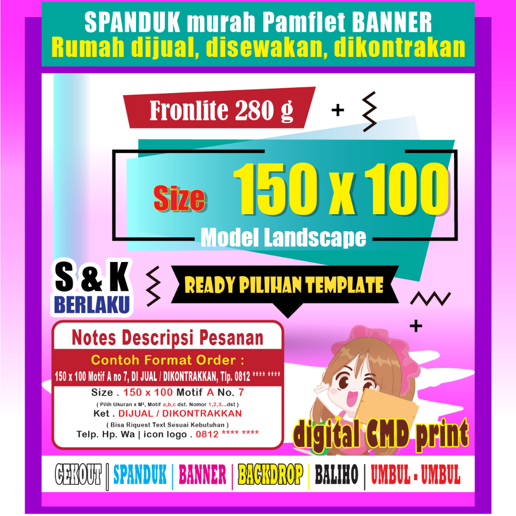 Jual SPANDUK Murah Pamflet BANNER Rumah Dijual, Bahan Flexy 280 G ...