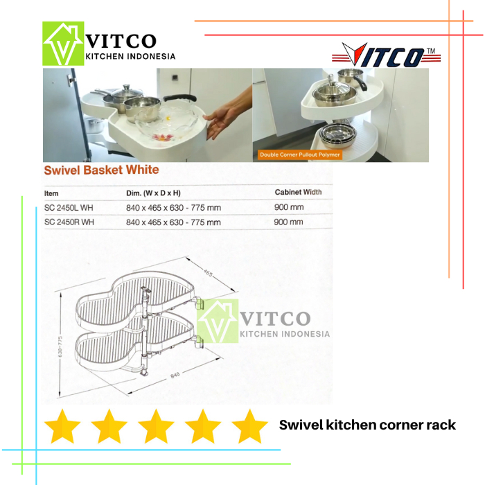 Jual VITCO Swivel Kitchen Corner Rack / Rak sudut lemari dapur/ Kitchen ...
