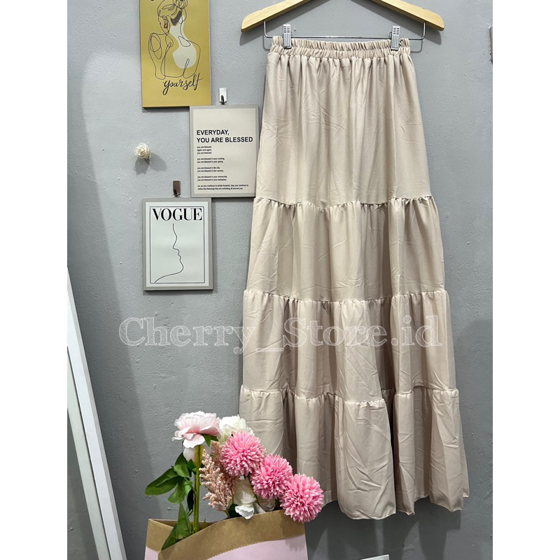 Jual Cherry_ rok panjang beraksen 4 susun | long skirt korean style ...