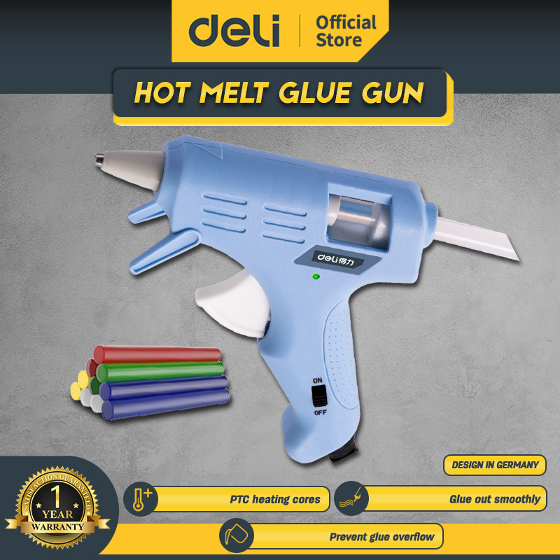 Jual Deli Hot Melt Glue Gun/Lem Tembak 20W Warna Biru/Pink Gratis 10