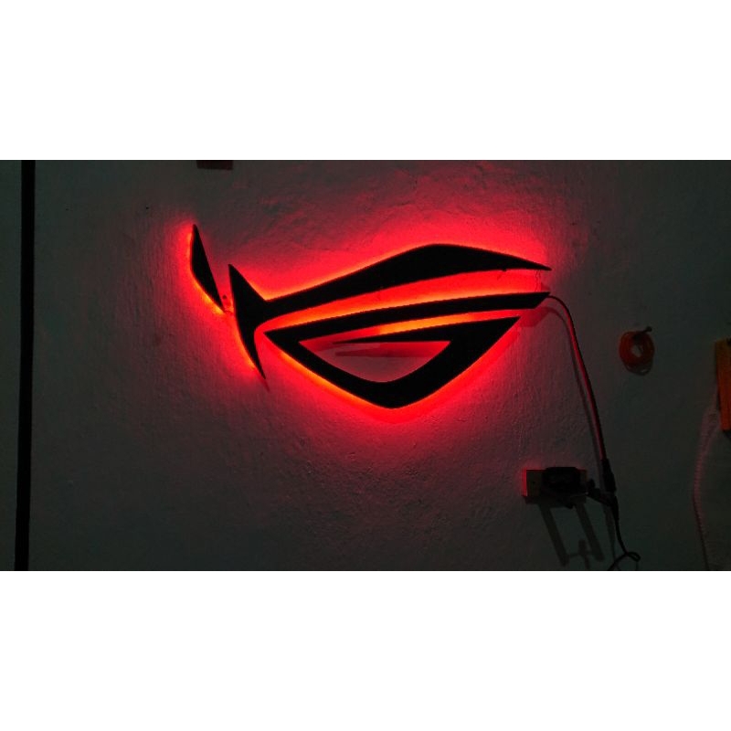 Jual LOGO ROG Kayu Led Custom Murah Hiasan Dinding Kamar Gaming