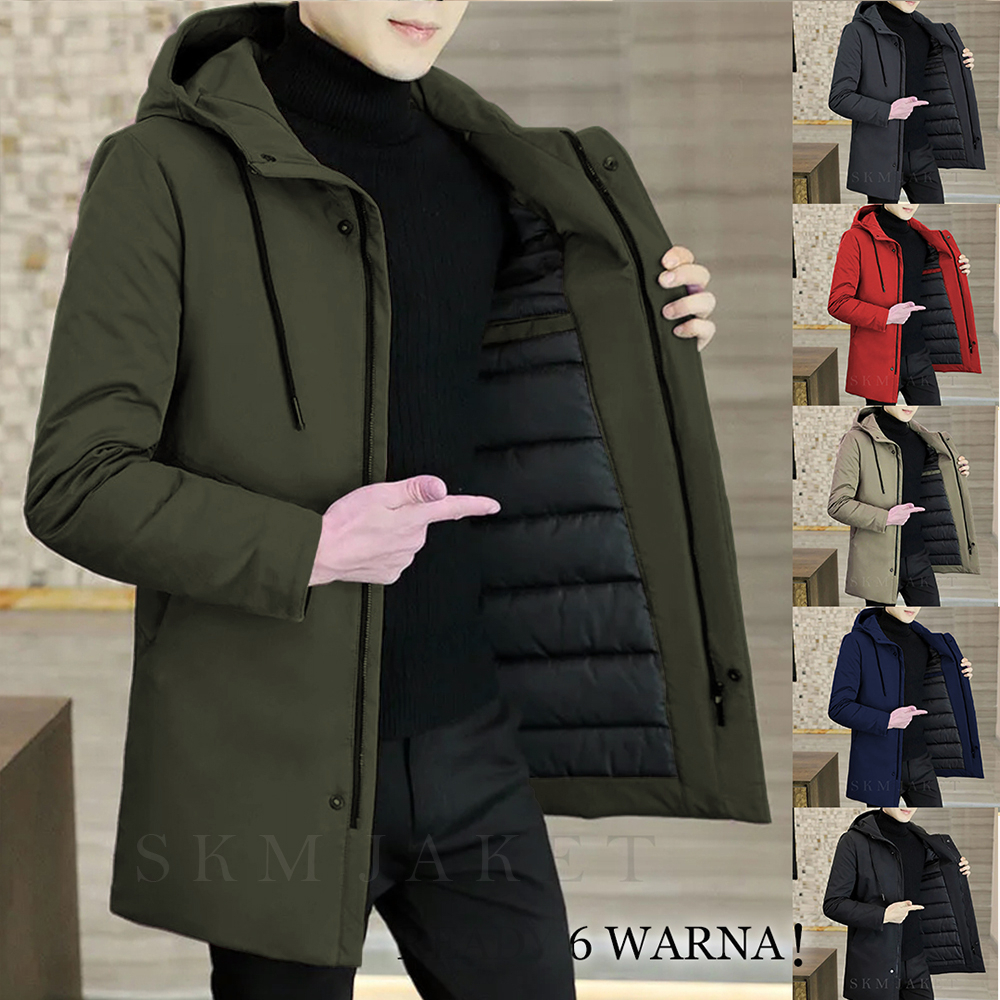 Jual Jaket pria casual kekinian quilting jaket pria korean style long coat pria korea jaket panjang korea jaket winter hangat Shopee Indonesia