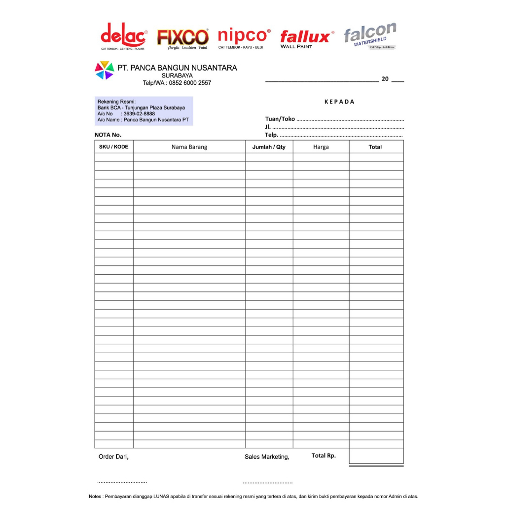 Jual Nota Custom Kwitansi Invoice Surat Jalan Ukuran F4 A4 Folio 2