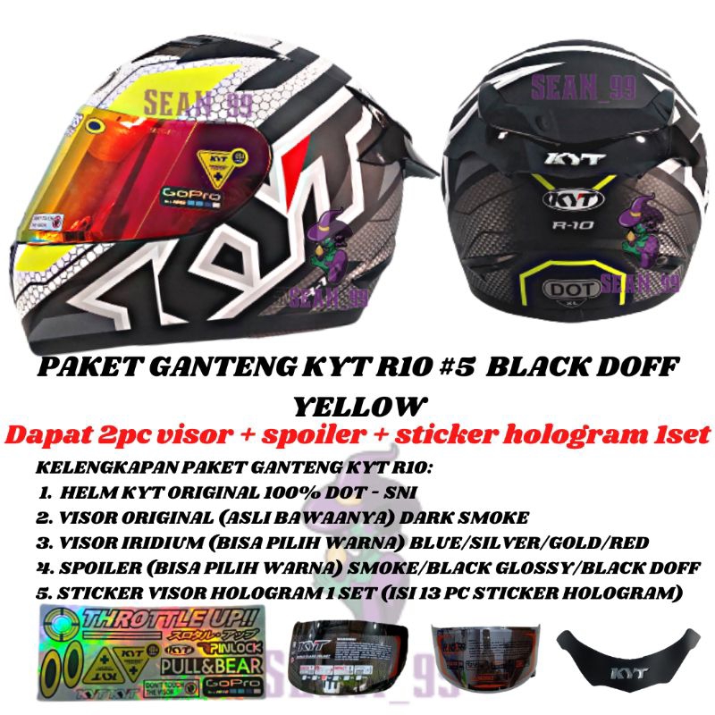 Jual HELM KYT R10 #5 BLACK DOFF YELLOW FULL FACE ORIGINAL SNI DOT ...