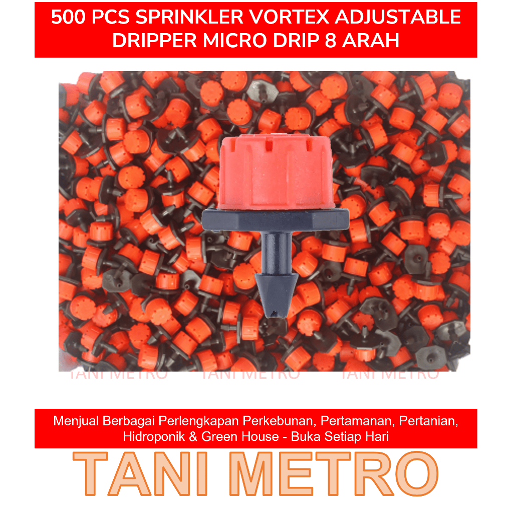 Jual 500 Pcs SPRINKLER VORTEX ADJUSTABLE DRIPPER MICRO DRIP 8 ARAH 360 ...